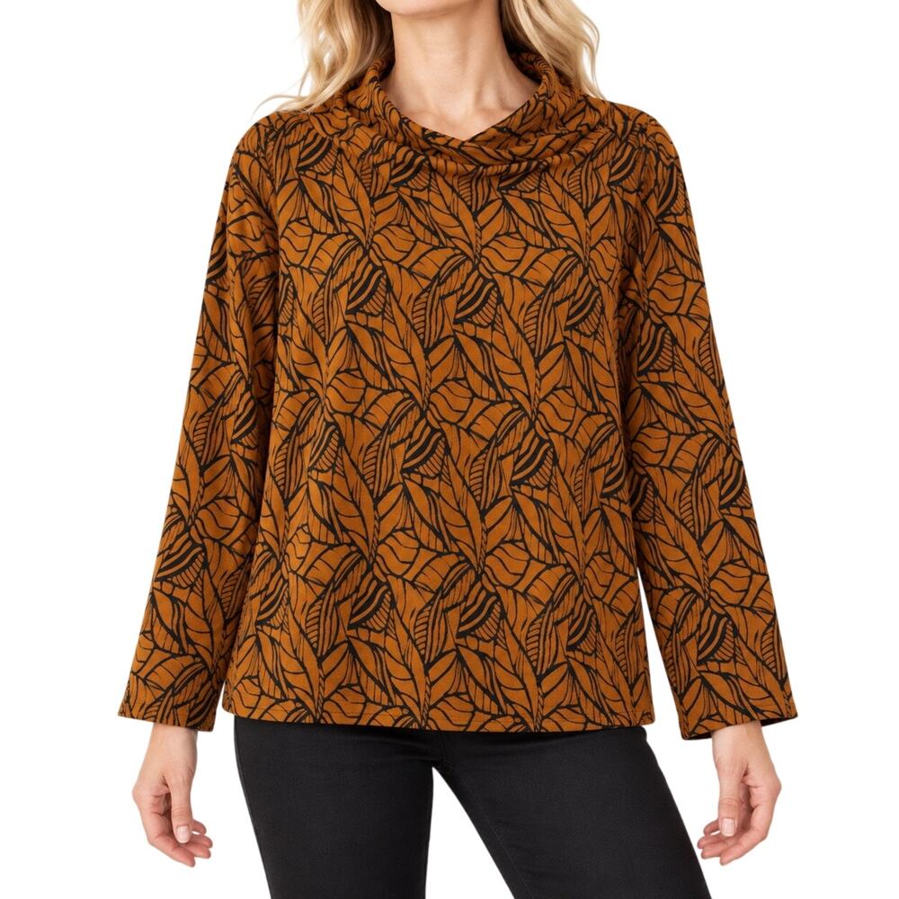 Habitat Sz XL Brown Black Long Sleeve Fall Winter Wearable Art Shirt Top Artsy